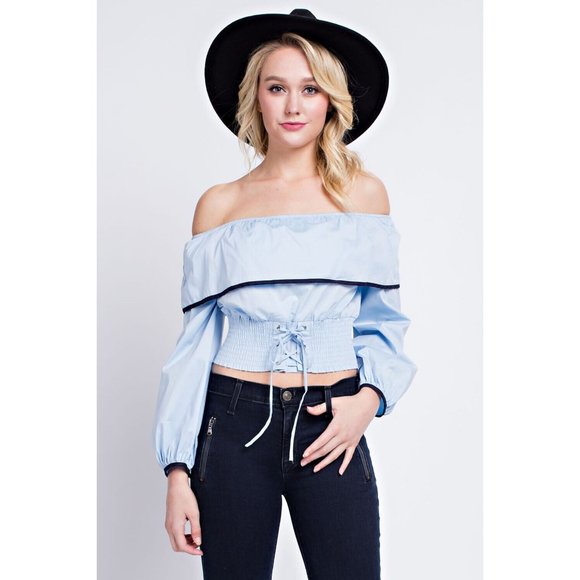 Women's Super Cute Comfy Off Shoulder Top With Contrast Detail Linning & Corset - Picture 2 of 9